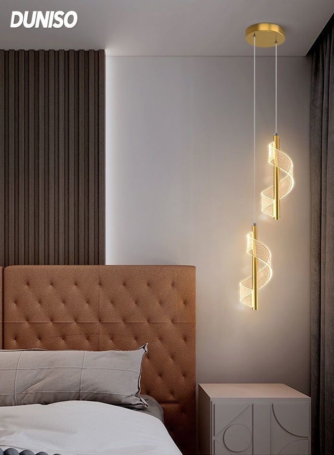 DUNISO Nordic LED Pendant Light Adjustable Height Gold Spiral Chandelier Lighting 3-color Light Change Indoor Ceiling Lamp Hanging Light for Home Bedside Living Room Decoration Dining Tables Aisle Golden Modern Droplight - Image 1