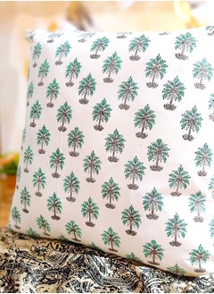 OJARIYA Green Palm Hand Block Printed Premium Cotton Cushion Cover 65 Cm X 65 Cm  - Image 2