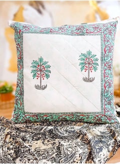 OJARIYA Green Palm Hand Block Printed Premium Cotton Cushion Cover 65 Cm X 65 Cm  - Image 1