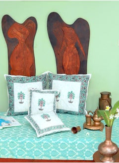 OJARIYA Green Palm Hand Block Printed Premium Cotton Cushion Cover 65 Cm X 65 Cm  - Image 4