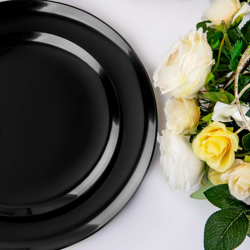 PULOTE 100PCS Black Plastic Plates Disposable - Premium Heavy Duty 50 Black Dinner, 50 Dessert/Salad Plates - Ideal for Party, Halloween - Image 3