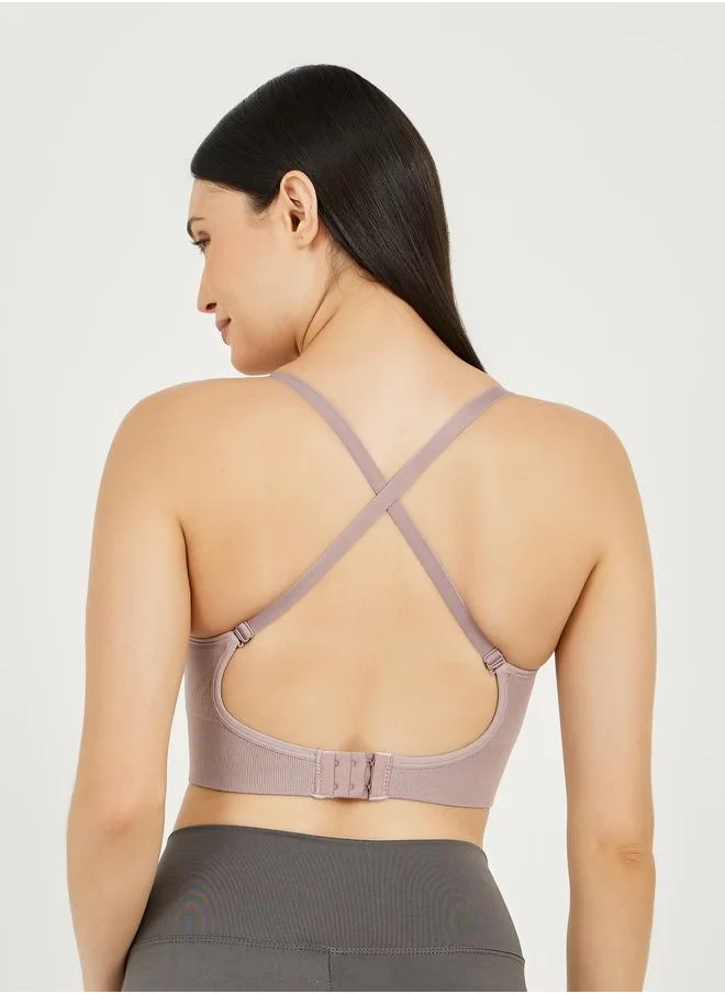 Styli Styli Ribbed Underband Cross Over Back Straps Sports Bra