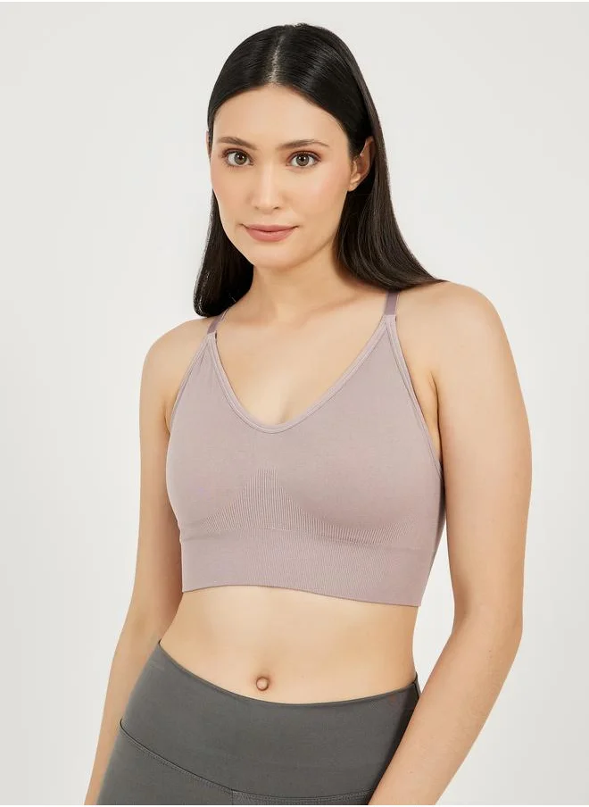 Styli Styli Ribbed Underband Cross Over Back Straps Sports Bra