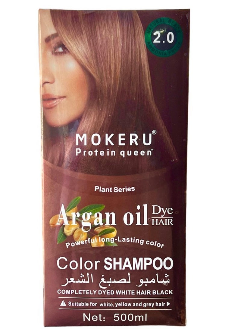 MOKERU Argan Oil Dye Hair Color Shampoo Natural Black 500ml - Image 1
