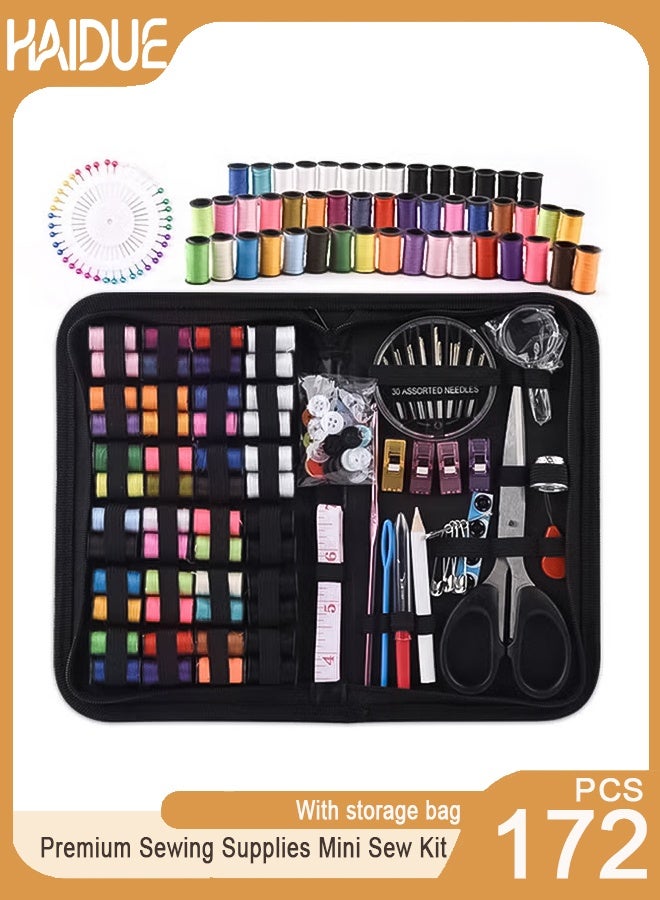 172 Pcs Premium Sewing Supplies Mini Sew Kit Black Needle and Thread Bags With a Plethora of High-end Sewing Supplies Random Colors Mini Sewing Sets