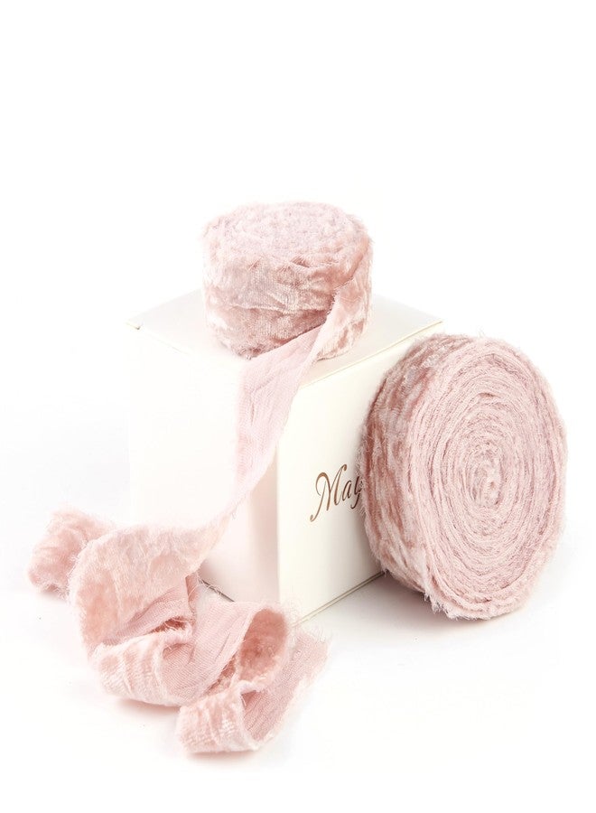 Mayreel Dusty Rose Velvet Ribbon 1 Inch x 6 Yards Frayed Edge Silk Velvet Ribbon Hand Torn Fringe Ribbon with Raw Edge for Bridal Bouquet, Invitations, Wedding, Vow Books, Gift Basket, Hair Bows - Image 1