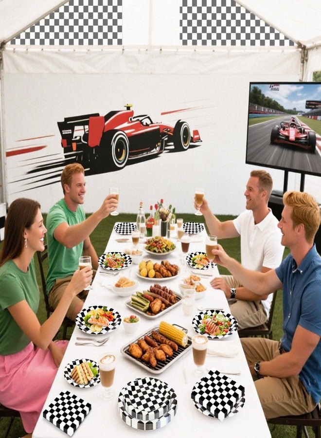 Litmitfu 40 Pcs Race Car Plates and and Napkins - Black and White Checkered Birthday Decorations Tableware, Racing Cars Dinner Dessert Paper Plates Checkered Flag Napkins Set for Race Car Sport Party Supplies - Image 5