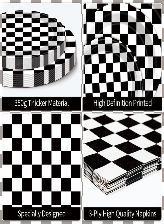 Litmitfu 40 Pcs Race Car Plates and and Napkins - Black and White Checkered Birthday Decorations Tableware, Racing Cars Dinner Dessert Paper Plates Checkered Flag Napkins Set for Race Car Sport Party Supplies - Image 4