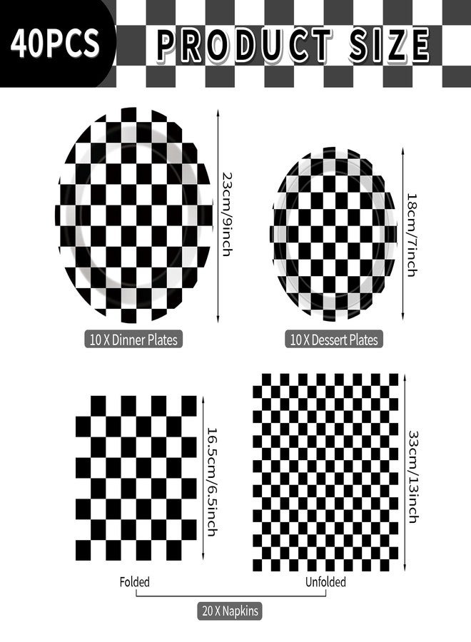 Litmitfu 40 Pcs Race Car Plates and and Napkins - Black and White Checkered Birthday Decorations Tableware, Racing Cars Dinner Dessert Paper Plates Checkered Flag Napkins Set for Race Car Sport Party Supplies - Image 3