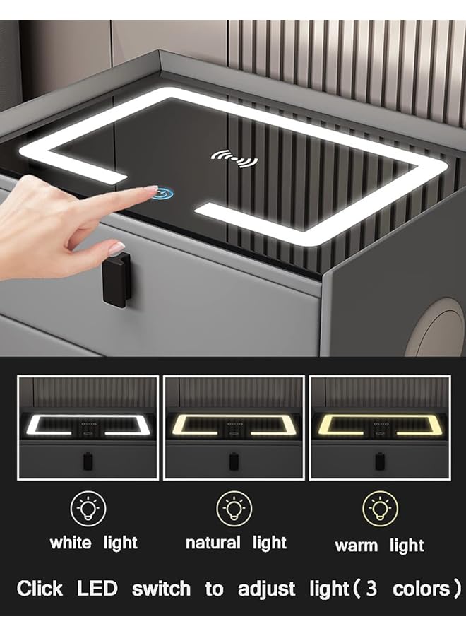 إيروريكس طاولة بجانب السرير الذكية مع محطة شحن لاسلكية، طاولة ليلية حديثة مع إضاءة LED ومنافذ USB لغرفة المعيشة وأثاث جانبي للأريكة باللون الرمادي مع صوت بلوتوث 50 * 40 * 45 سم - Image 4