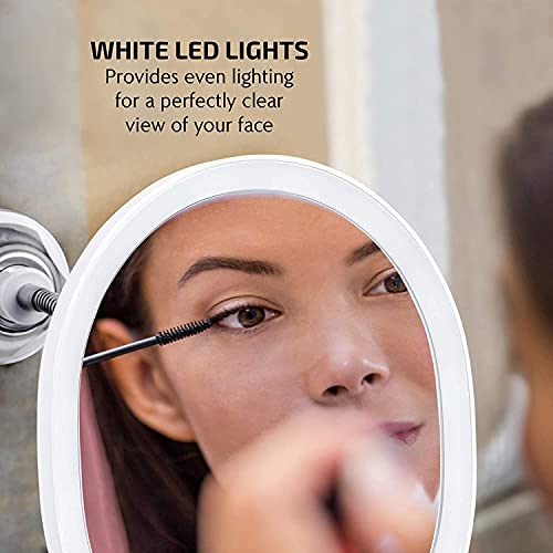 OVENTE 9'' Rechargeable Lighted Wall Mount Makeup Mirror for Bathroom with Mini Magnetic 10X Magnifying Mirror, Touch Screen Dimmable LED Lights, Flexible Gooseneck and Suction Mounting, White MOW22W - Image 4