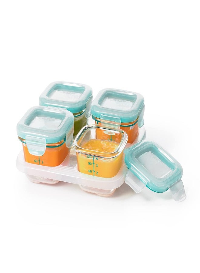 OXO Tot Glass Baby Blocks Food Storage Containers, Teal, 4 oz - Image 2