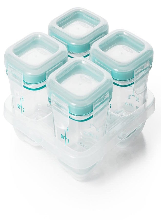 OXO Tot Glass Baby Blocks Food Storage Containers, Teal, 4 oz - Image 1