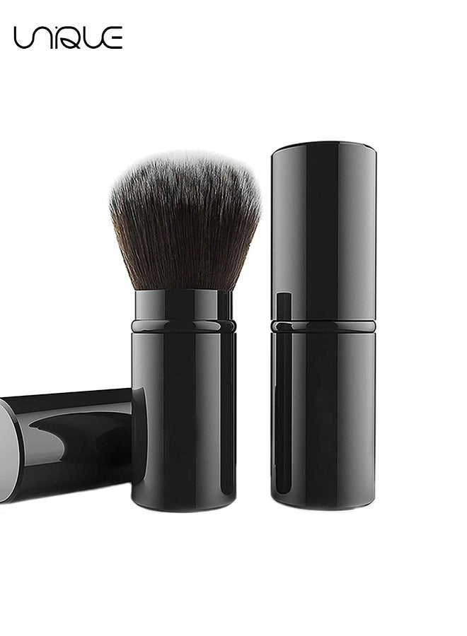 يونيك فرشاة مكياج قابلة للسحب ، فرشاة أحمر الخدود للسفر ، فرشاة واقية من الشمس لكريم الأساس المحمولة مع أحمر الخدود ، برونزر ، مصقول ، هايلايتر مسحوق مكياج لا تشوبه شائبة (أسود) - Image 1