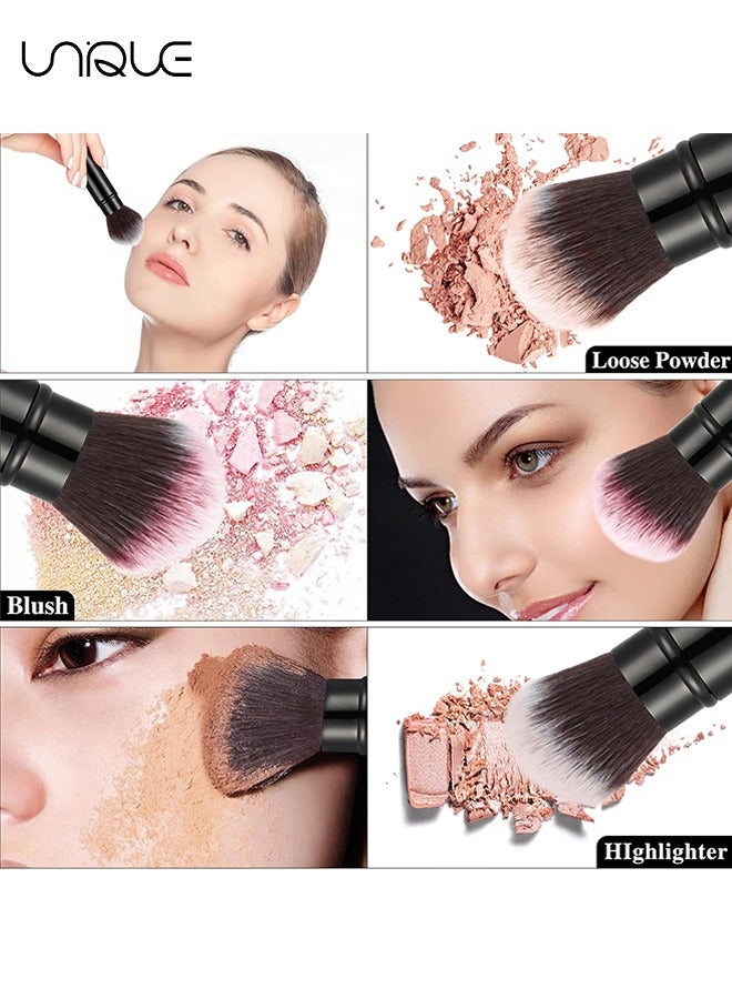 يونيك فرشاة مكياج قابلة للسحب ، فرشاة أحمر الخدود للسفر ، فرشاة واقية من الشمس لكريم الأساس المحمولة مع أحمر الخدود ، برونزر ، مصقول ، هايلايتر مسحوق مكياج لا تشوبه شائبة (أسود) - Image 5