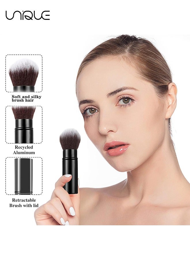 يونيك فرشاة مكياج قابلة للسحب ، فرشاة أحمر الخدود للسفر ، فرشاة واقية من الشمس لكريم الأساس المحمولة مع أحمر الخدود ، برونزر ، مصقول ، هايلايتر مسحوق مكياج لا تشوبه شائبة (أسود) - Image 4