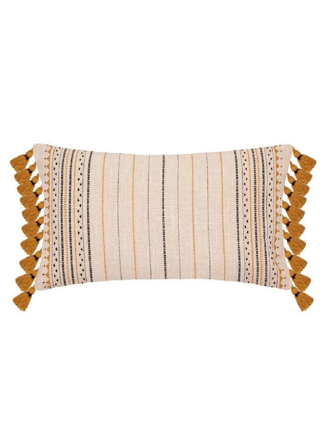 atmosphera Tassel Detail Rectangular Cushion Cover Beige and Ochre 30 x 50 cm 188533G - Image 1