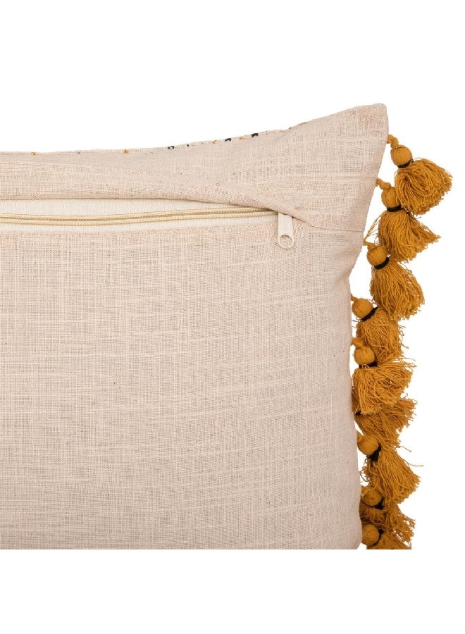 atmosphera Tassel Detail Rectangular Cushion Cover Beige and Ochre 30 x 50 cm 188533G - Image 2
