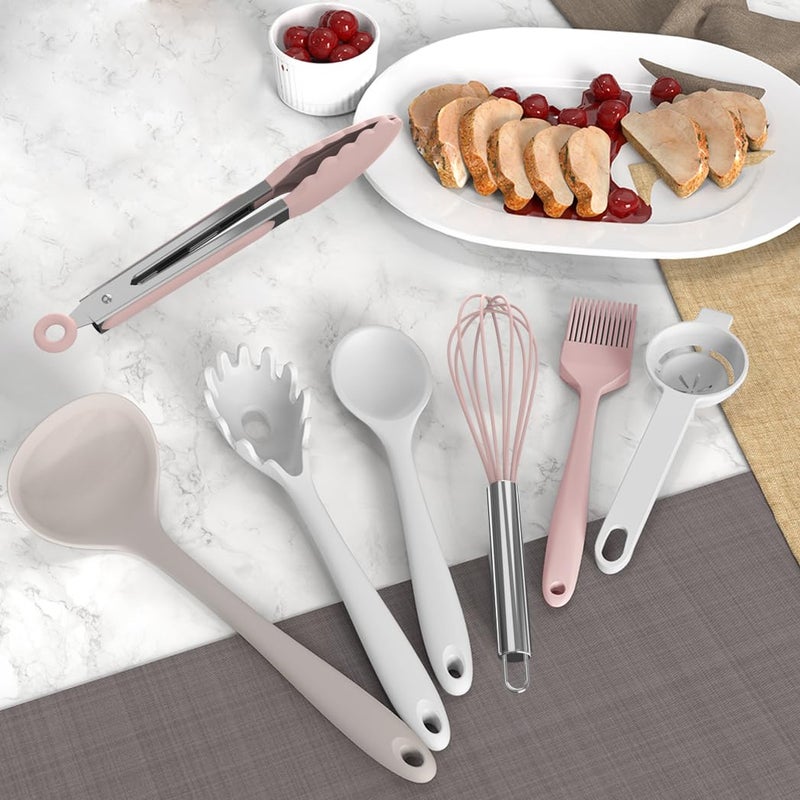 AOTHOD Silicone Cooking Utensils Set - 446Â°F Heat Resistant Silicone Kitchen Utensils,Spatula,Spoon, Kitchen Utensil Sets Gadgets Tools Set for Nonstick Cookware,Dishwasher Safe BPA FREE (Multicolor) - Image 3