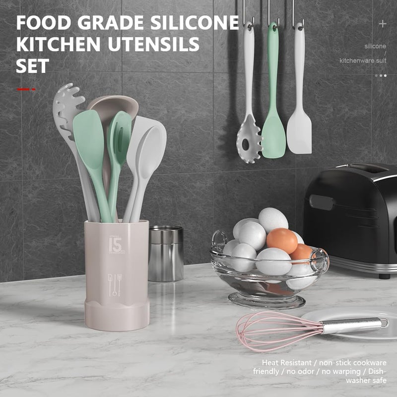 AOTHOD Silicone Cooking Utensils Set - 446Â°F Heat Resistant Silicone Kitchen Utensils,Spatula,Spoon, Kitchen Utensil Sets Gadgets Tools Set for Nonstick Cookware,Dishwasher Safe BPA FREE (Multicolor) - Image 2
