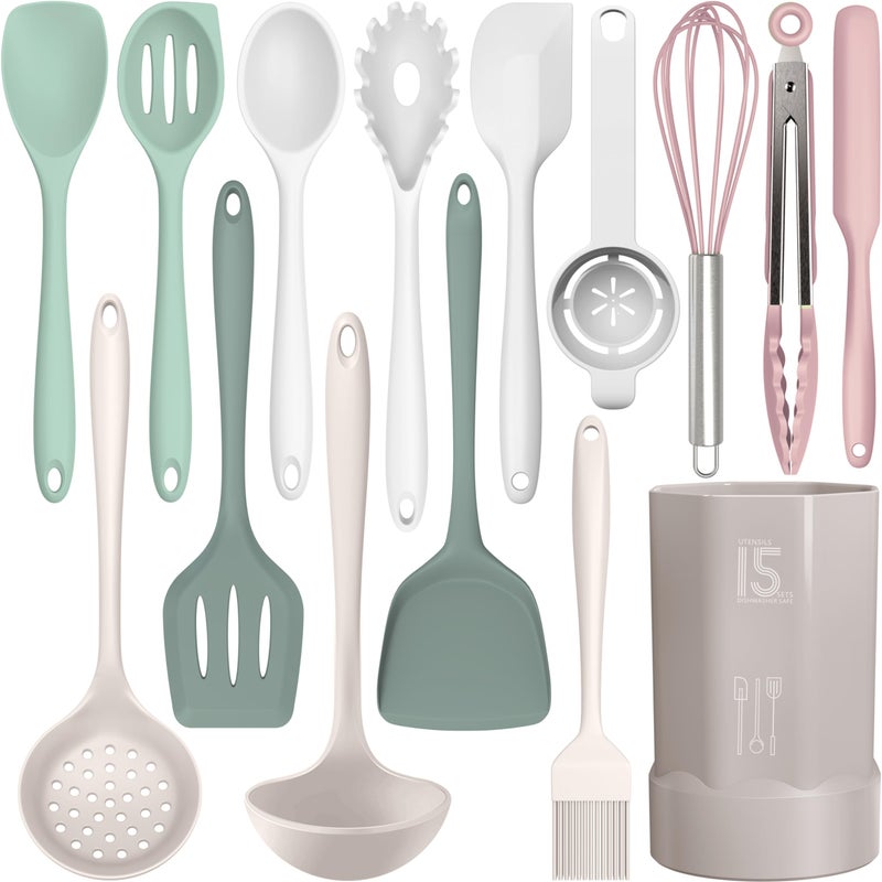AOTHOD Silicone Cooking Utensils Set - 446Â°F Heat Resistant Silicone Kitchen Utensils,Spatula,Spoon, Kitchen Utensil Sets Gadgets Tools Set for Nonstick Cookware,Dishwasher Safe BPA FREE (Multicolor) - Image 1