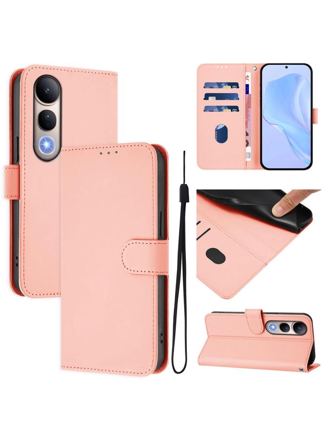 erorex Case For vivo V50 Lite 5G Skin Feel Solid Color Leather Phone Case with Lanyard - Image 1