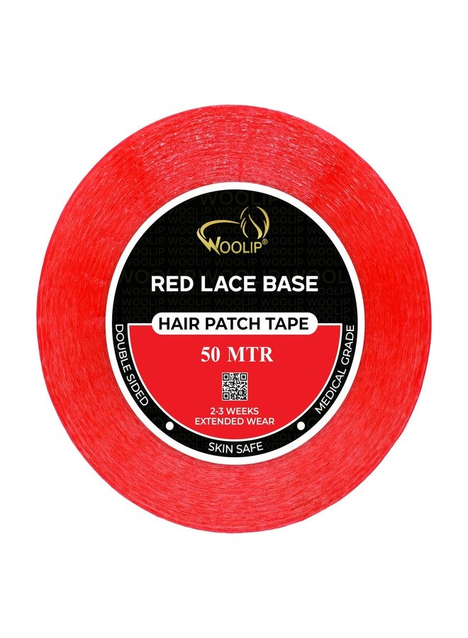 Woolip Red Double Sided Transparent Hair Patch Tape Ultra Strong Hold Waterproof Cotton Adhesive For Hair Wig And Hair Patch 1 Inch Width 50 Meter Roll - Image 1