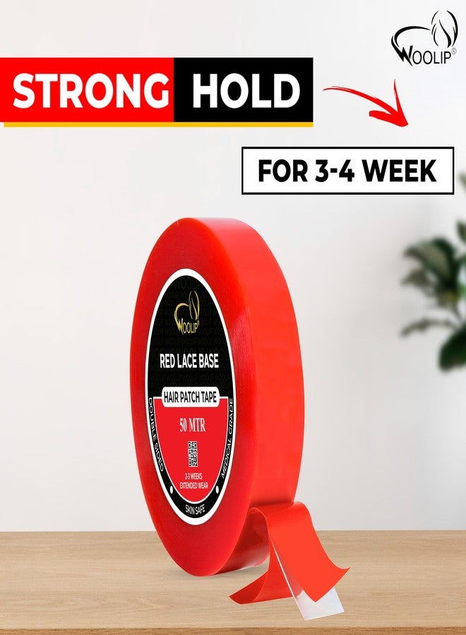 Woolip Red Double Sided Transparent Hair Patch Tape Ultra Strong Hold Waterproof Cotton Adhesive For Hair Wig And Hair Patch 1 Inch Width 50 Meter Roll - Image 5