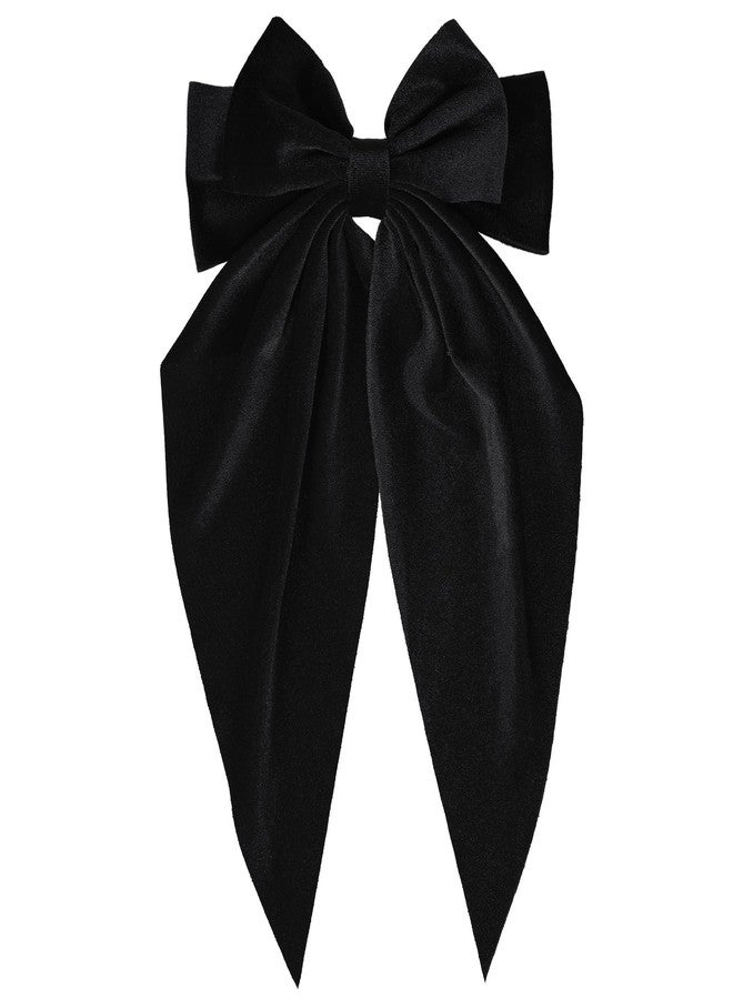 LSVOZ Black Velvet Large Hair Bow Long Tail Bowknot Hair Barrette Clip 8.26 Inch Women Girls Fall Winter Ponytail Holder Hair Accessories - Image 1