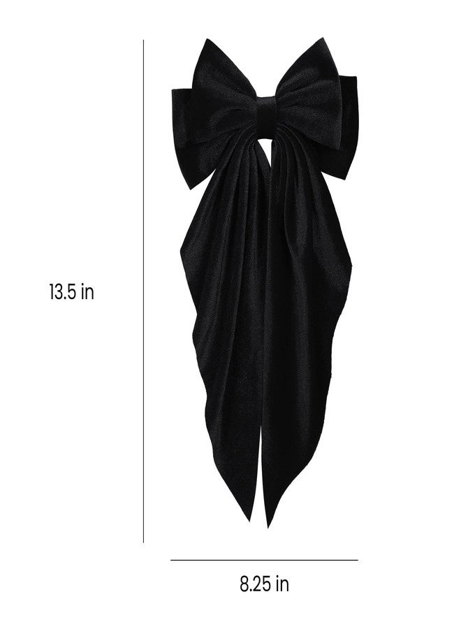 LSVOZ Black Velvet Large Hair Bow Long Tail Bowknot Hair Barrette Clip 8.26 Inch Women Girls Fall Winter Ponytail Holder Hair Accessories - Image 5