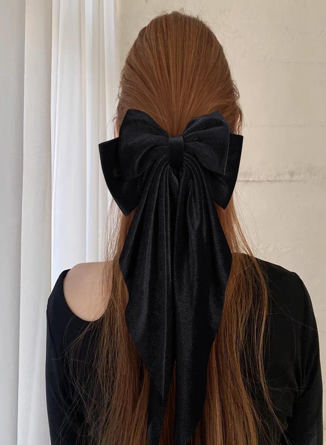 LSVOZ Black Velvet Large Hair Bow Long Tail Bowknot Hair Barrette Clip 8.26 Inch Women Girls Fall Winter Ponytail Holder Hair Accessories - Image 2