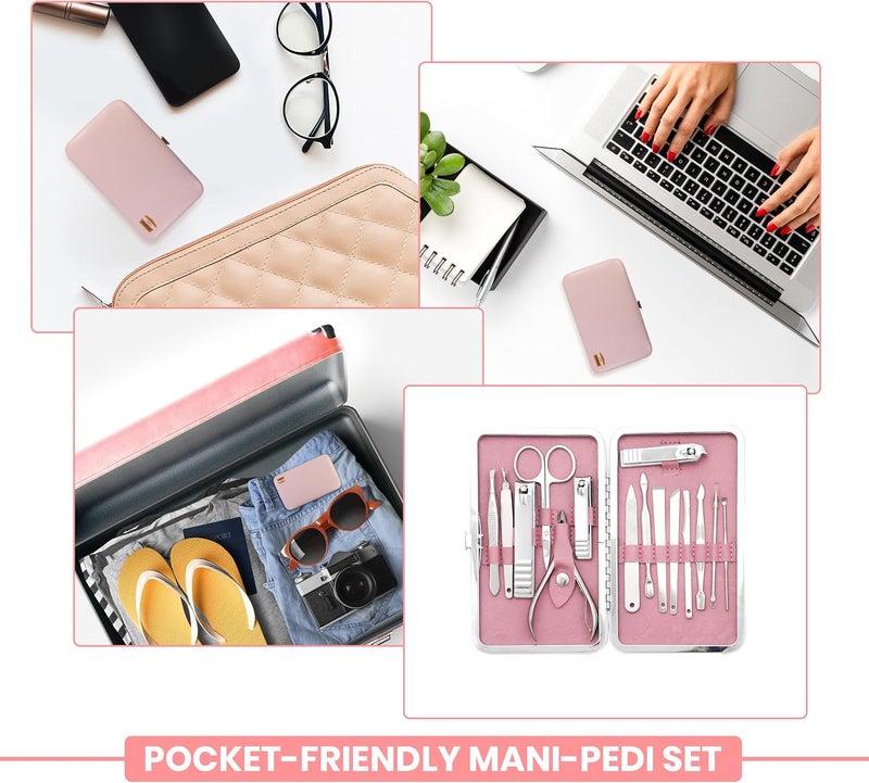 Utopia Care - Manicure Kit for Women and Men, 16 Pcs Manicure Set with Nail Clippers, Fingernail & Toenail Clippers, Pedicure Kit Stocking Stuffers with Travel Case, Stainless Steel - Pink - Image 3
