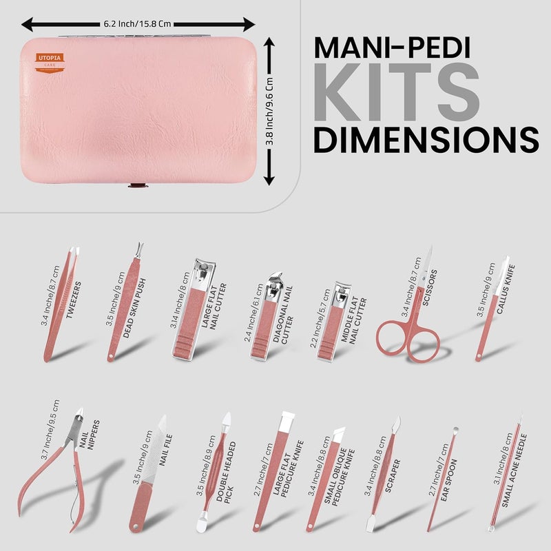 Utopia Care - Manicure Kit for Women and Men, 16 Pcs Manicure Set with Nail Clippers, Fingernail & Toenail Clippers, Pedicure Kit Stocking Stuffers with Travel Case, Stainless Steel - Pink - Image 5