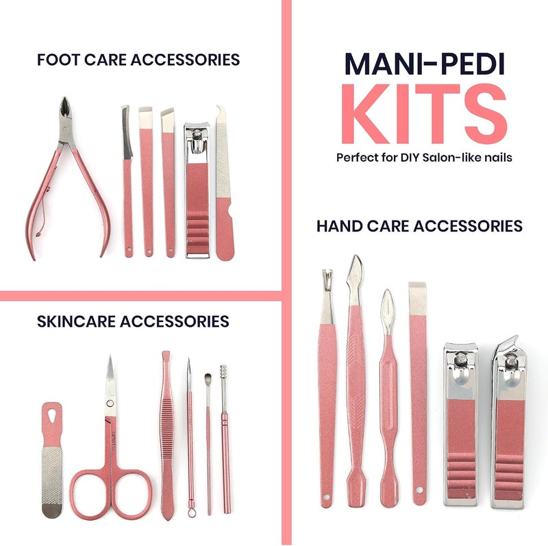 Utopia Care - Manicure Kit for Women and Men, 16 Pcs Manicure Set with Nail Clippers, Fingernail & Toenail Clippers, Pedicure Kit Stocking Stuffers with Travel Case, Stainless Steel - Pink - Image 2