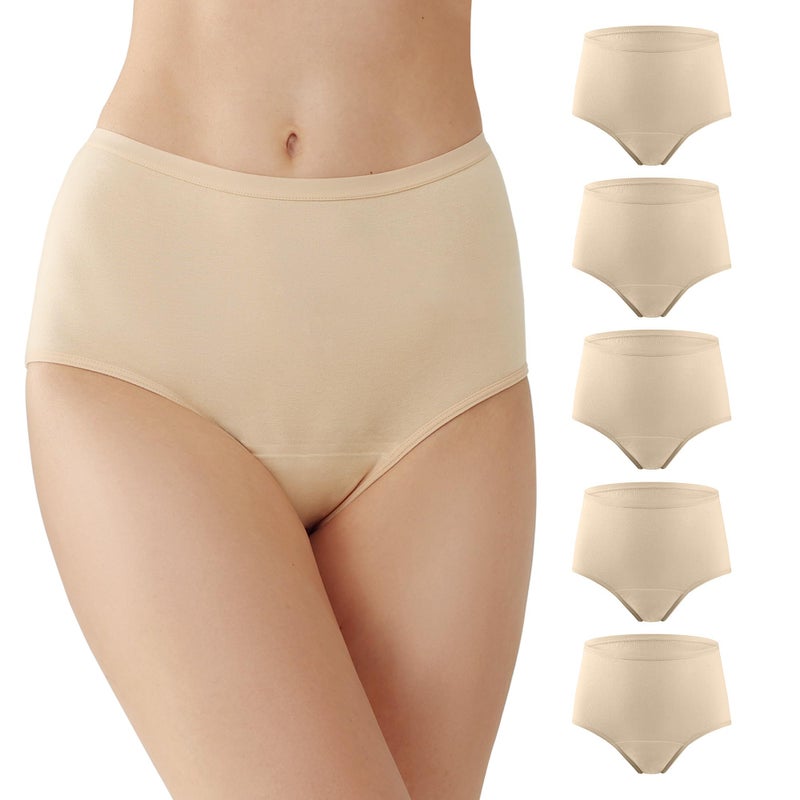 BATTEWA Incontinence Underwear for Women Washable, Leak Proof Underwear High Waist Cotton,Bladder Leakage 50ML (5Beige, X-Large, 5 Pack) - Image 1