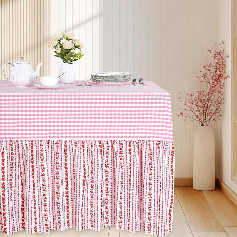 SoarDream Easter Tablecloth: Red Berry Easter Ruffle Checked Waterproof Table Cloth - 90 x 132 Inch Gingham Spring Eggs Rectangle Table Covers for Holiday Picnic Baby Shower Birthday Wedding Party Decoration - Image 2