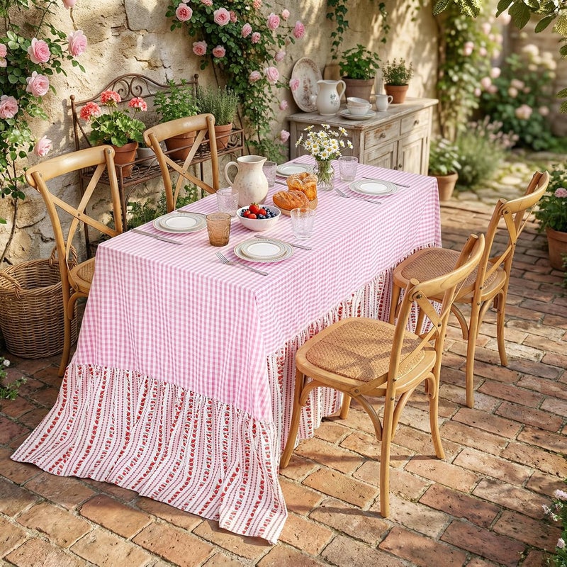 SoarDream Easter Tablecloth: Red Berry Easter Ruffle Checked Waterproof Table Cloth - 90 x 132 Inch Gingham Spring Eggs Rectangle Table Covers for Holiday Picnic Baby Shower Birthday Wedding Party Decoration - Image 5