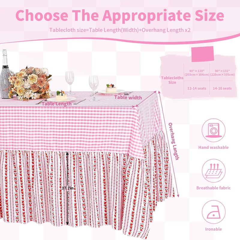 SoarDream Easter Tablecloth: Red Berry Easter Ruffle Checked Waterproof Table Cloth - 90 x 132 Inch Gingham Spring Eggs Rectangle Table Covers for Holiday Picnic Baby Shower Birthday Wedding Party Decoration - Image 4