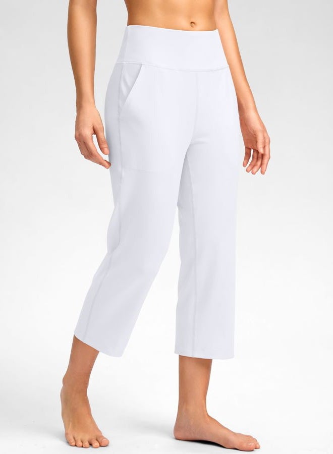 SANTINY Capri Pants for Women High Waisted Workout Yoga Capris Leggings Straight Leg Athletic Cropped Pants with Pockets, A White, XL - Image 3