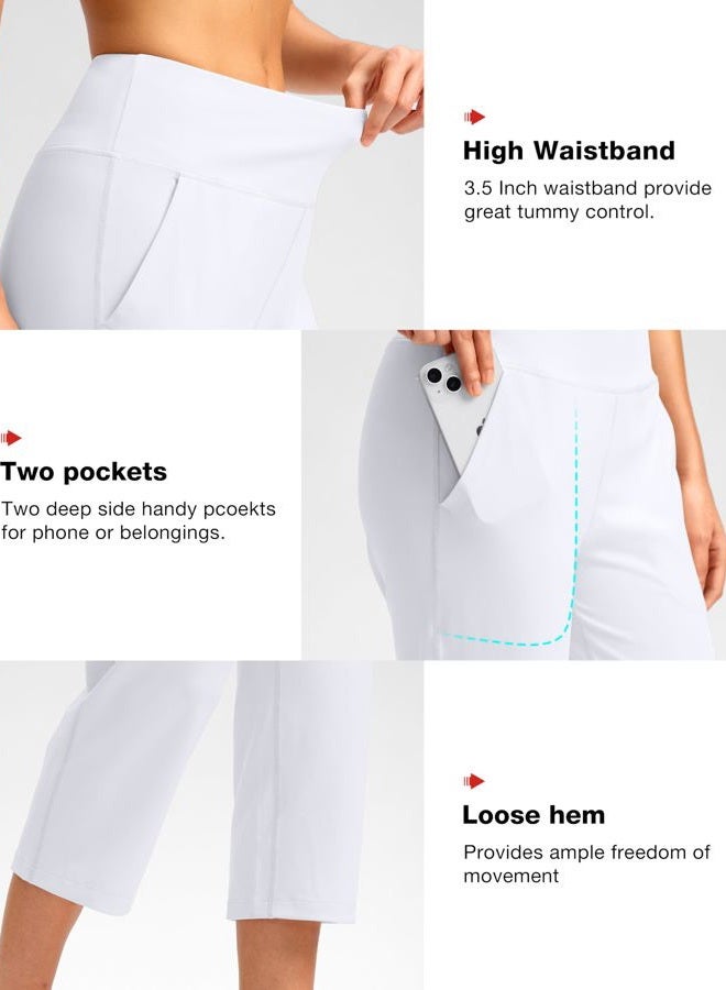 SANTINY Capri Pants for Women High Waisted Workout Yoga Capris Leggings Straight Leg Athletic Cropped Pants with Pockets, A White, XL - Image 4