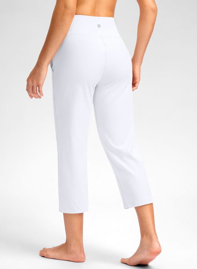 SANTINY Capri Pants for Women High Waisted Workout Yoga Capris Leggings Straight Leg Athletic Cropped Pants with Pockets, A White, XL - Image 2