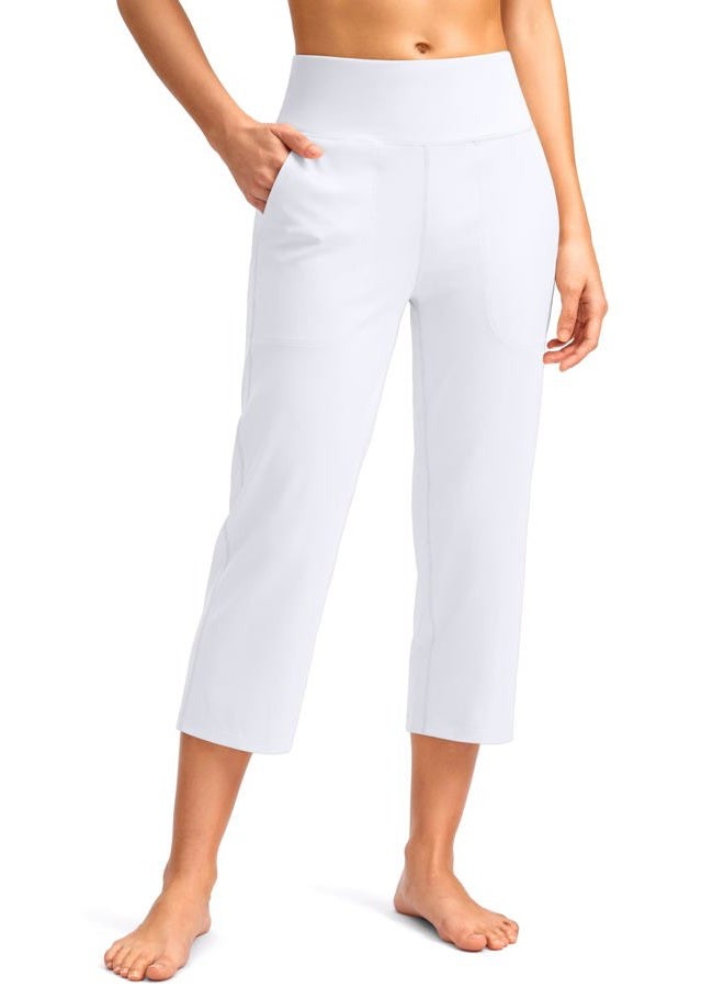 SANTINY Capri Pants for Women High Waisted Workout Yoga Capris Leggings Straight Leg Athletic Cropped Pants with Pockets, A White, XL - Image 1