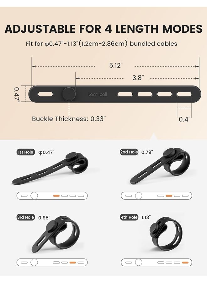 erorex 10Pack Silicone Cable Ties Cord Organizer Strap Reusable Washable Wire Wrap Management With Lock Buckle Elastic Adjustable Charger Cable Wrap Tie Electrical Cord Organizer For Travel Home - Image 3