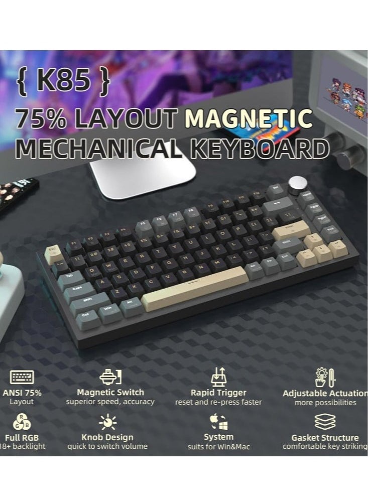 Attack Shark K85 Rapid Trigger 75% Wired Mechanical Gaming Keyboard Gasket with Hot Swapped Adjustable Actuation Magnetic Switch Programmable Knob TKL RGB Backlit PBT Keycaps for Win Mac Gamer  - Image 3