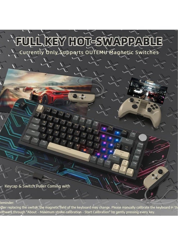 K85 Rapid Trigger 75% Wired Mechanical Gaming Keyboard Gasket with Hot Swapped Adjustable Actuation Magnetic Switch Programmable Knob TKL RGB Backlit PBT Keycaps for Win Mac Gamer