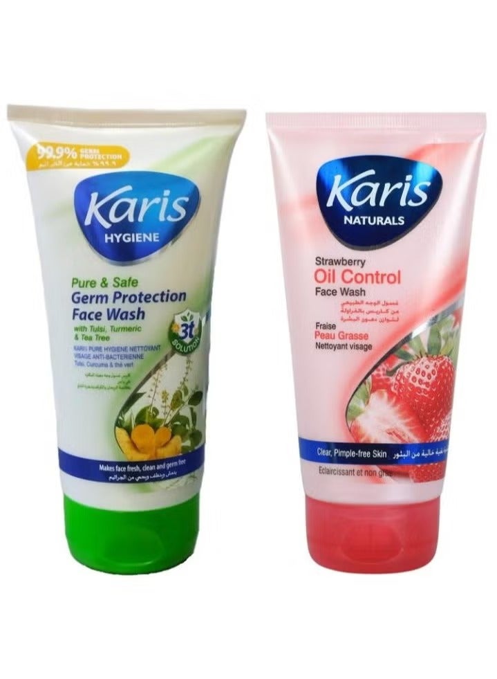 Karis Pure & safe Germ Protection Face Wash 150Ml, Plus Karis Strawberry Oil Control Face Wash 150 ml - Image 1