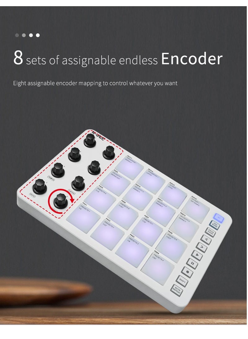 M-VAVE - SMC-PAD Launch Pad USB-C Interface, Portable Design, Small Wireless MIDI Controller, Suitable Percussion Keyboard - Image 1