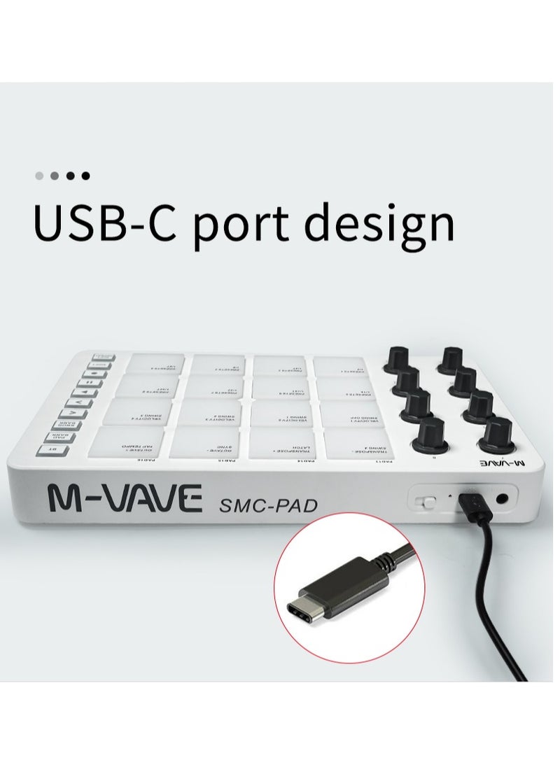 M-VAVE - SMC-PAD Launch Pad USB-C Interface, Portable Design, Small Wireless MIDI Controller, Suitable Percussion Keyboard - Image 1