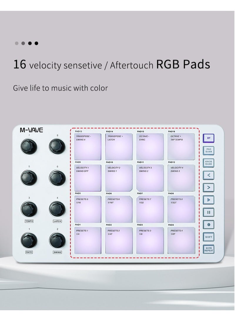 M-VAVE - SMC-PAD Launch Pad USB-C Interface, Portable Design, Small Wireless MIDI Controller, Suitable Percussion Keyboard - Image 1