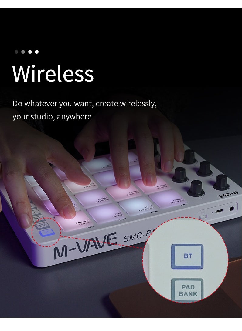 M-VAVE - SMC-PAD Launch Pad USB-C Interface, Portable Design, Small Wireless MIDI Controller, Suitable Percussion Keyboard - Image 1